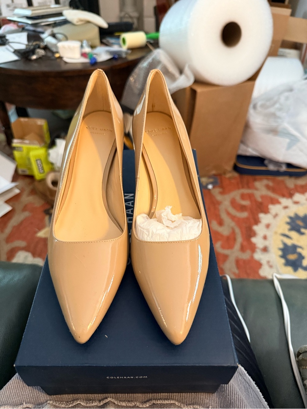 Cole Haan Nude Patent Leather Pointed Toe Pumps